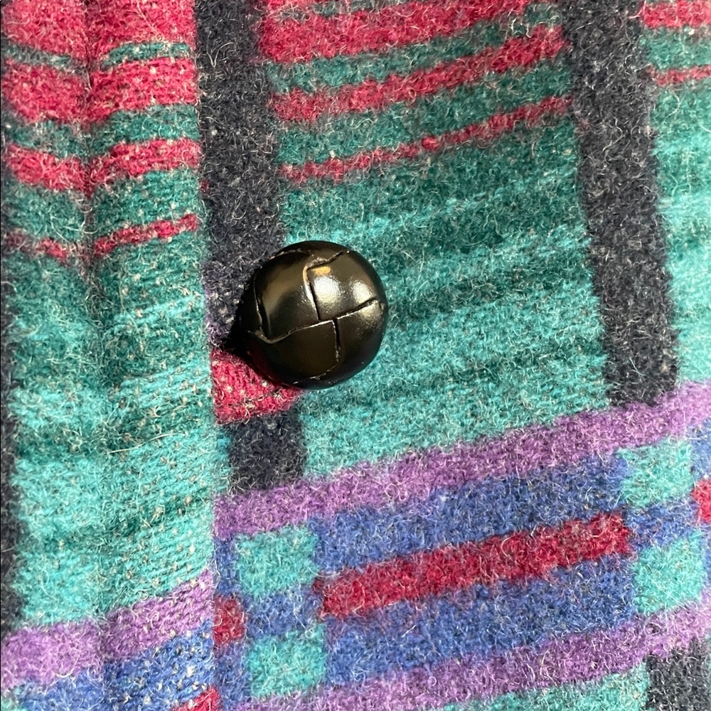 VTG 80s L.L.Bean wool blend stadium blanket Aztec coat Southwestern plaid pocket - Picture 8 of 12